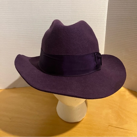 Stacy Adams Wool Fedora Hat Purple Felt Feather Ribbon Women’s Size M - Picture 6 of 9